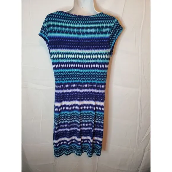 Sheath Dress Blue CB Established 1962 Women's Short Sleeve Round Neck Sz 12 - Picture 7 of 7